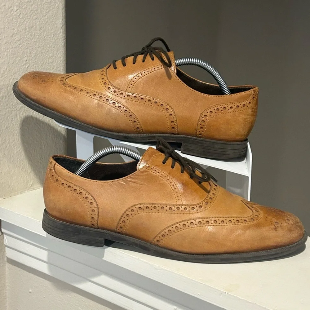Cole Haan Mens C25805 Wing Tip Ox Oxford British Tan Size 10 Medium Leather - Picture 1 of 9